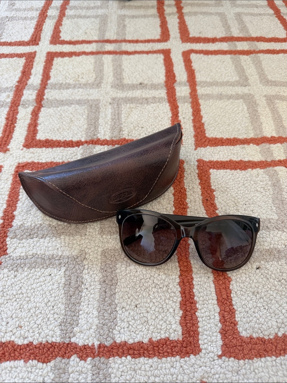 Fossil Black Sunglasses with Brown Leather Case